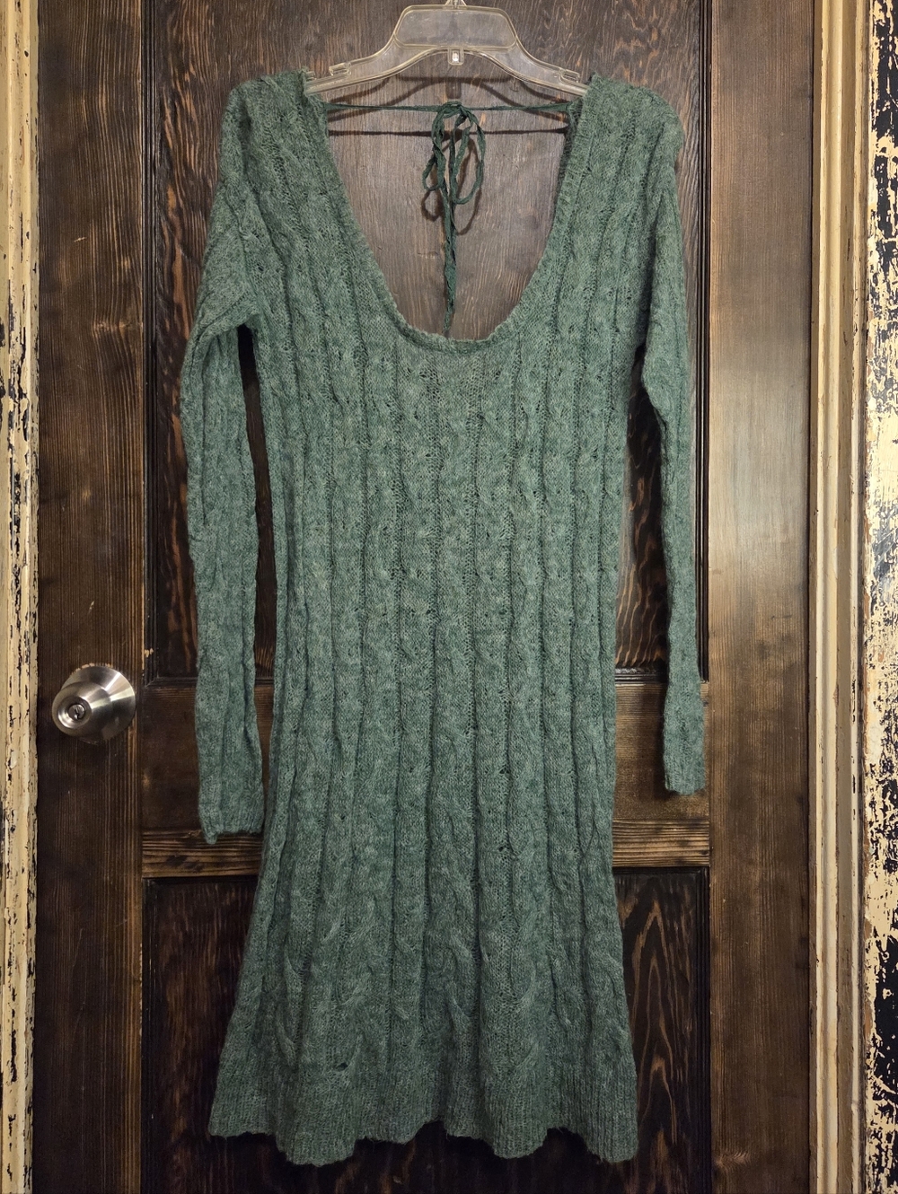 Free People 'Angel Mohair' Green Cable-Knit Scoop-neck Long Sleeve Dress